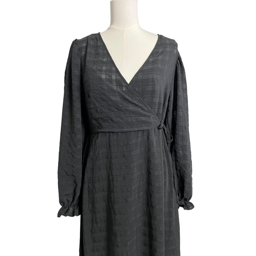 New Look Wrap Maxi Dress Womens 10 Black Long Sleeve Ruffle Hem Whimsigoth Boho - Picture 2 of 8
